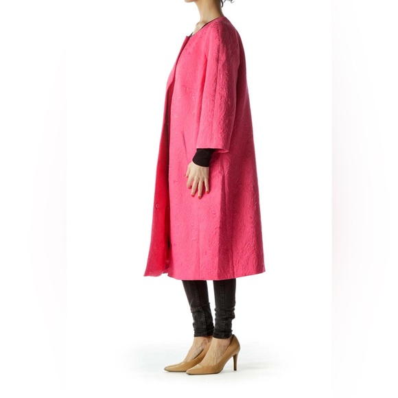 NWOT Navy Blue Jacquard Paisley Crop Sleeve Long Coat Midi - Picture 2 of 12